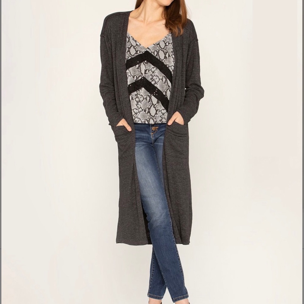 Raw-Seam Longline Open Cardigan